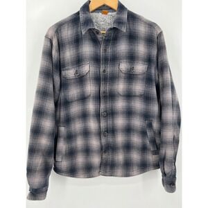 Tailor Vintage Mens L Plaid Flannel Shirt Jacket Sherpa Lined Grey Cabincore